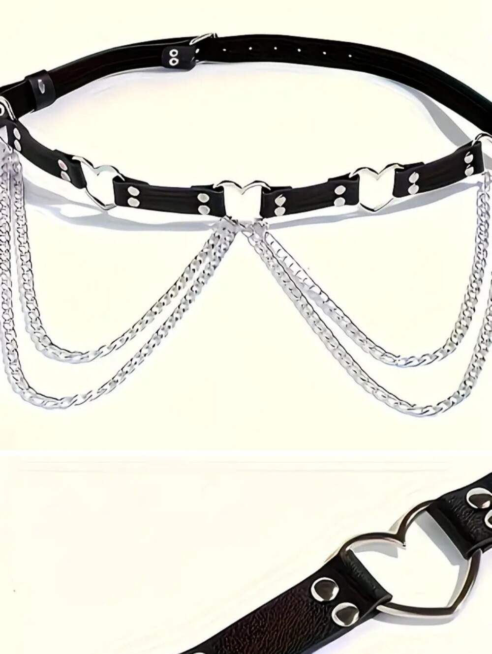 NEW Faux Leather Black Heart Chain Belt - Picture 7 of 7